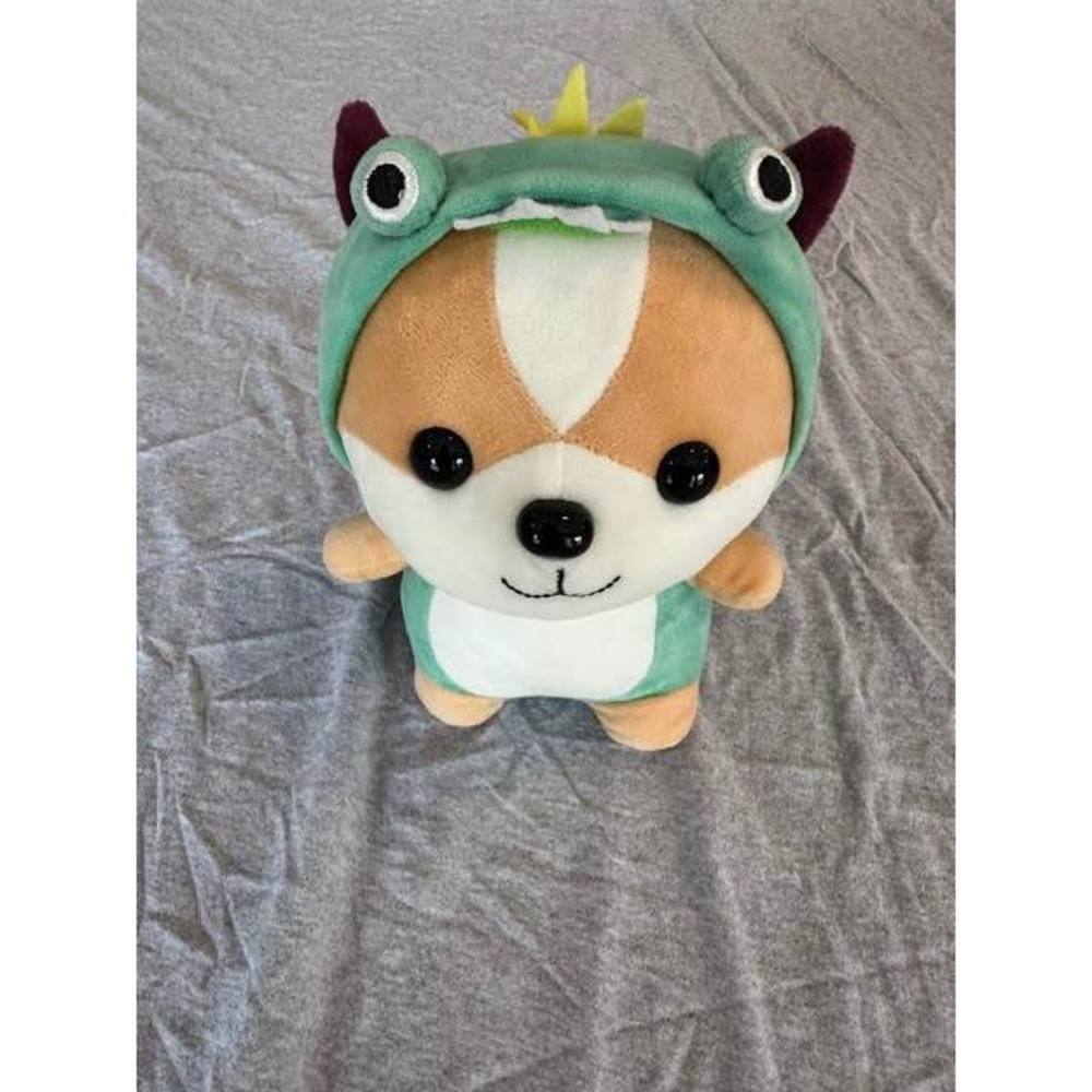 Corgi Dog Plush in Green Dinosaur Dragon Costume Kawaii Stuffed Animal Toy
